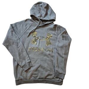 Under Armour Freedom Flag Gray Camo Logo Hoodie Men XL Outdoor Sport Loose Fleec